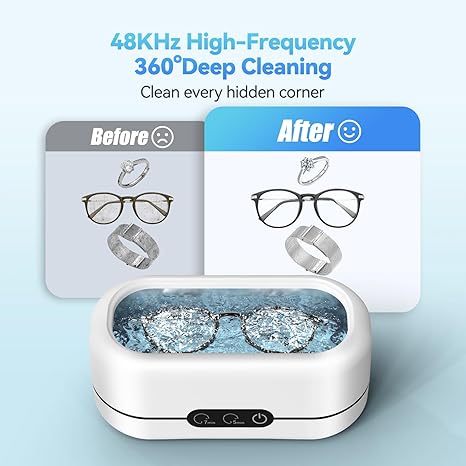 Ultrasonic Jewelry Cleaner, 48KHz Ultrasonic Cleaner Machine for Jewelry, Eyeglasses, Rings, Watch Strap, Dentures- Dual Cleaning Modes, 304 Stainless Steel Tank - White