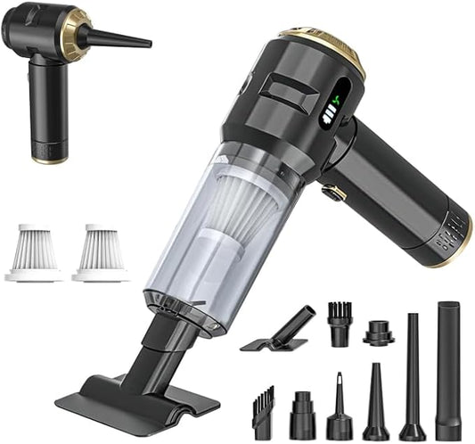 Cordless Handheld Vacuum Cleaner – 23000Pa Powerful Rechargeable Mini Vacuum for Car, Home, Pet Hair, Carpet & Stairs (Black/Gold)