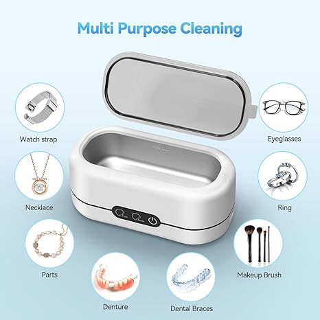 Ultrasonic Jewelry Cleaner, 48KHz Ultrasonic Cleaner Machine for Jewelry, Eyeglasses, Rings, Watch Strap, Dentures- Dual Cleaning Modes, 304 Stainless Steel Tank - White