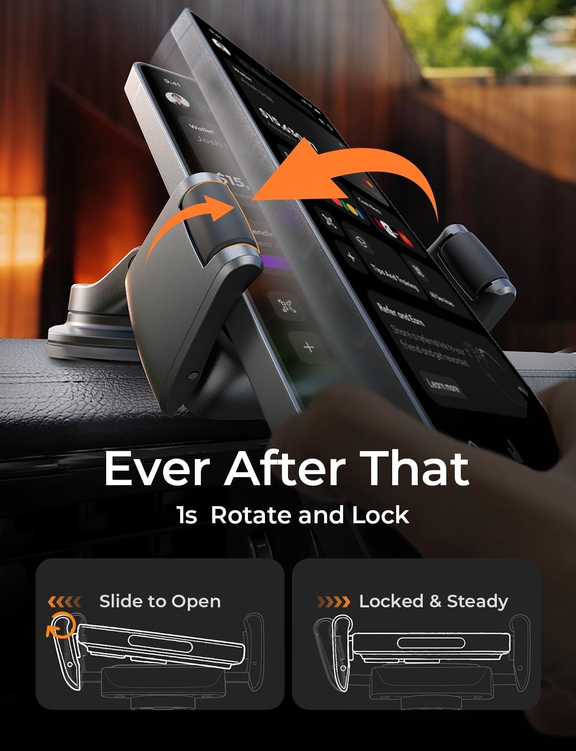 LISEN Magnetic Car Phone Holder with Ultra Suction Cup – Secure Dashboard Mount for iPhone & Android