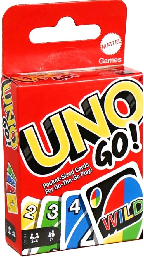 Click to see full view UNO GO! Pocket-Sized Cards for On The Go Play Mini Sized Playing Cards for Travel Stocking Stuffer Birthday Party Kids, Adults Family Game Night Color Matching Fun