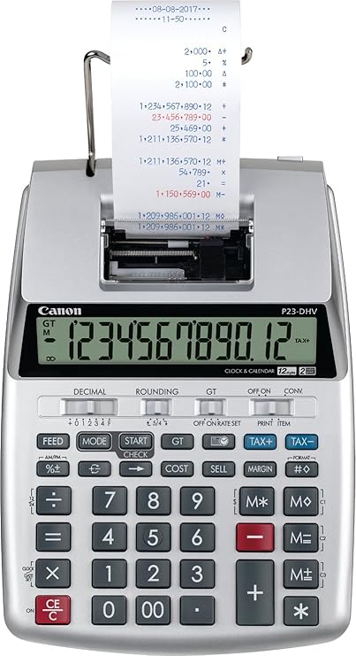 Canon P23-DHV-3 Printing Calculator with Double Check Function, Tax Calculation and Currency Conversion - Paper Roll Included in Box