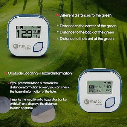 GOLFBUDDY Voice 2S+ Talking GPS Rangefinder, Clip on Hat Golf Navigation, Slope Mode on/Off, 18 Hours Battery Life, Shot Distance Measurement, Preloaded with 40,000 Courses Worldwide (Blue)
