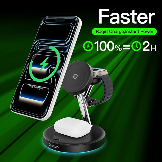 3-in-1 MagSafe Wireless Charger Stand –for Apple Devices with Blue Ambient Light