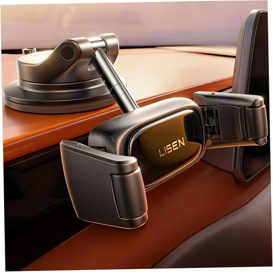 LISEN Magnetic Car Phone Holder with Ultra Suction Cup – Secure Dashboard Mount for iPhone & Android