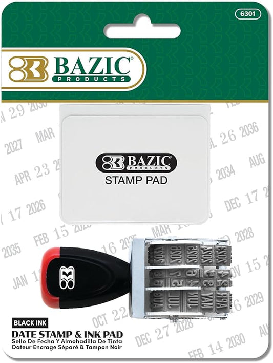 BAZIC Products Date Stamp with Ink Pad, Black Ink, Rotating Date Bands, for Office Invoices Files
