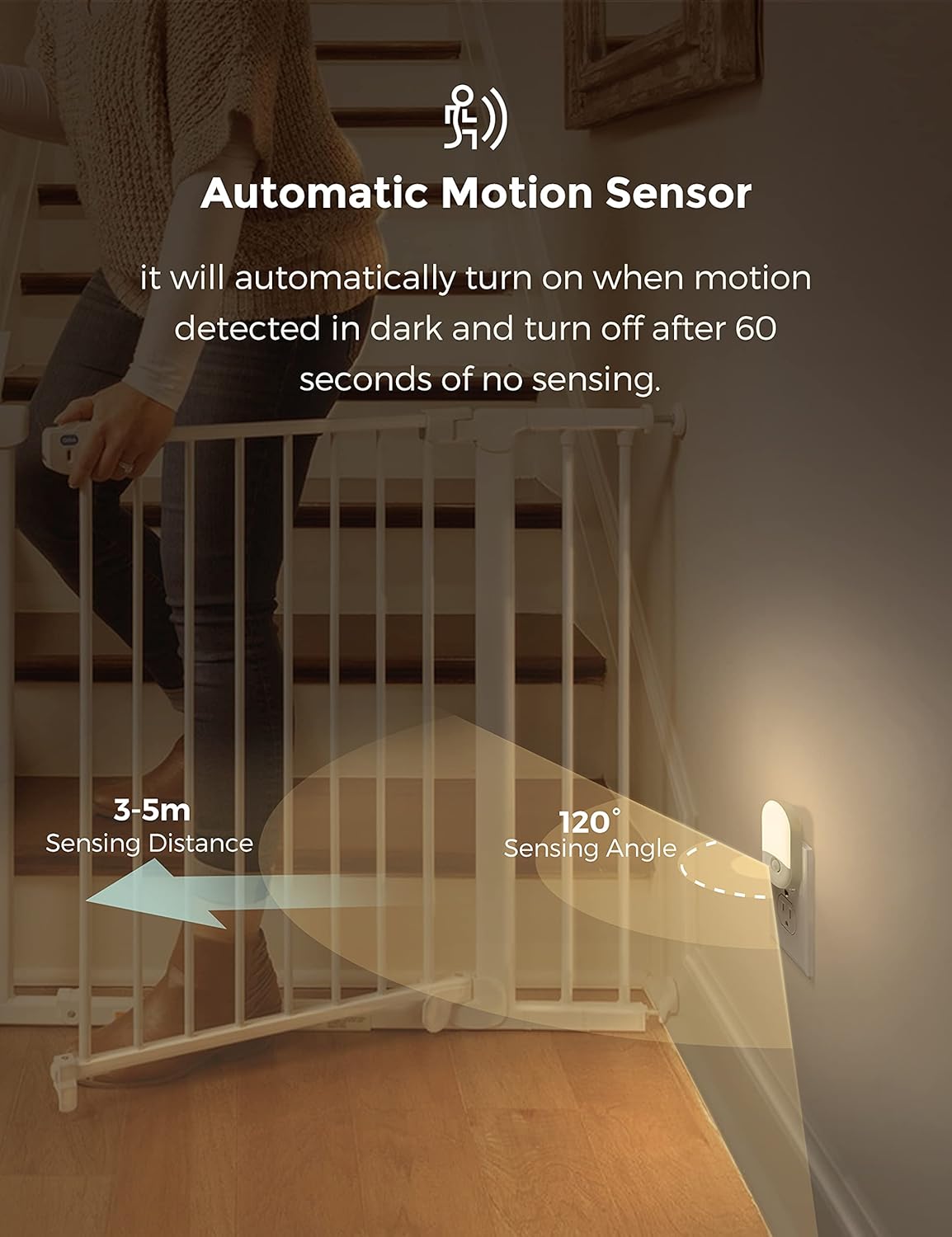 LOHAS LED Motion Sensor Night Light 2-Pack – Plug-in Warm White 3000K, Adjustable Brightness, Auto Motion Activated for Bedroom, Bathroom & Hallway