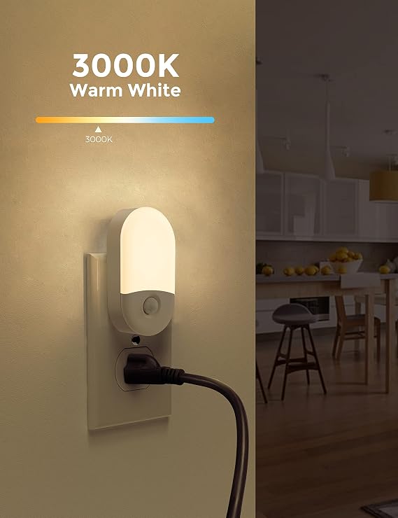 LOHAS LED Motion Sensor Night Light 2-Pack – Plug-in Warm White 3000K, Adjustable Brightness, Auto Motion Activated for Bedroom, Bathroom & Hallway