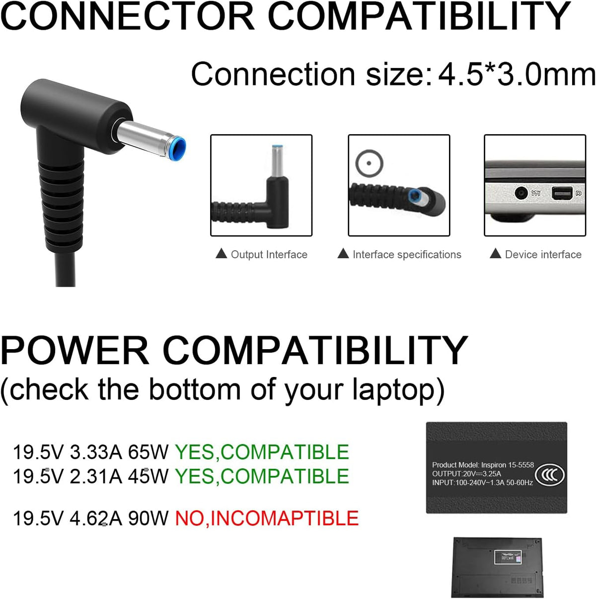 Charger Compatible with HP Laptop Computer 65W 45W Smart Blue Tip Power Adapter - AURA NEST