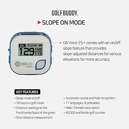 GOLFBUDDY Voice 2S+ Talking GPS Rangefinder, Clip on Hat Golf Navigation, Slope Mode on/Off, 18 Hours Battery Life, Shot Distance Measurement, Preloaded with 40,000 Courses Worldwide (Blue) - AURA NEST