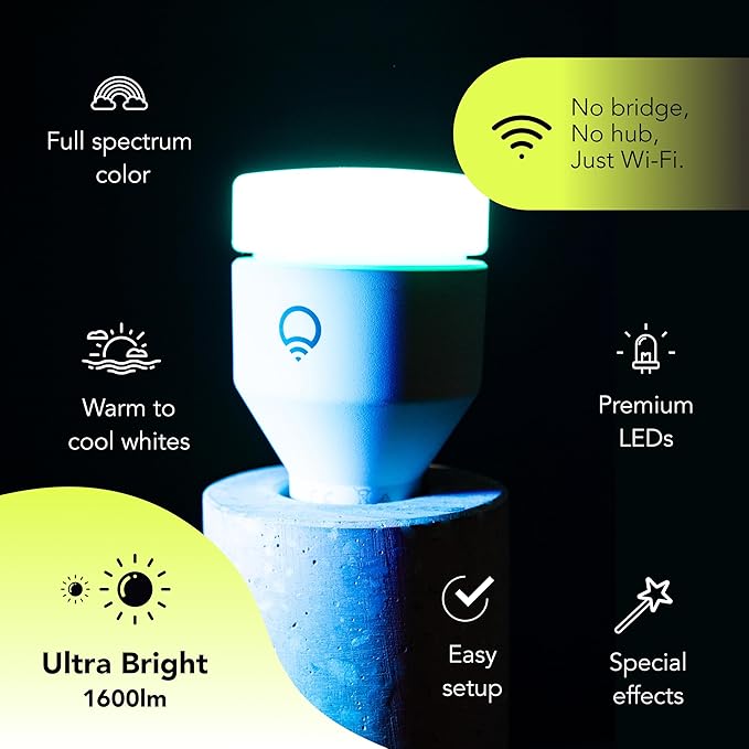 LIFX Supercolor A21 Smart Light Bulb, 1600 Lumens 100W Equivalent, Color Changing RGB + Tunable White, Dimmable E26, Matter Compatible, Works with Apple HomeKit, Alexa & Google Home, No Hub Required - AURA NEST