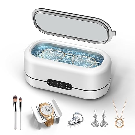 Ultrasonic Jewelry Cleaner, 48KHz Ultrasonic Cleaner Machine for Jewelry, Eyeglasses, Rings, Watch Strap, Dentures- Dual Cleaning Modes, 304 Stainless Steel Tank - White - AURA NEST